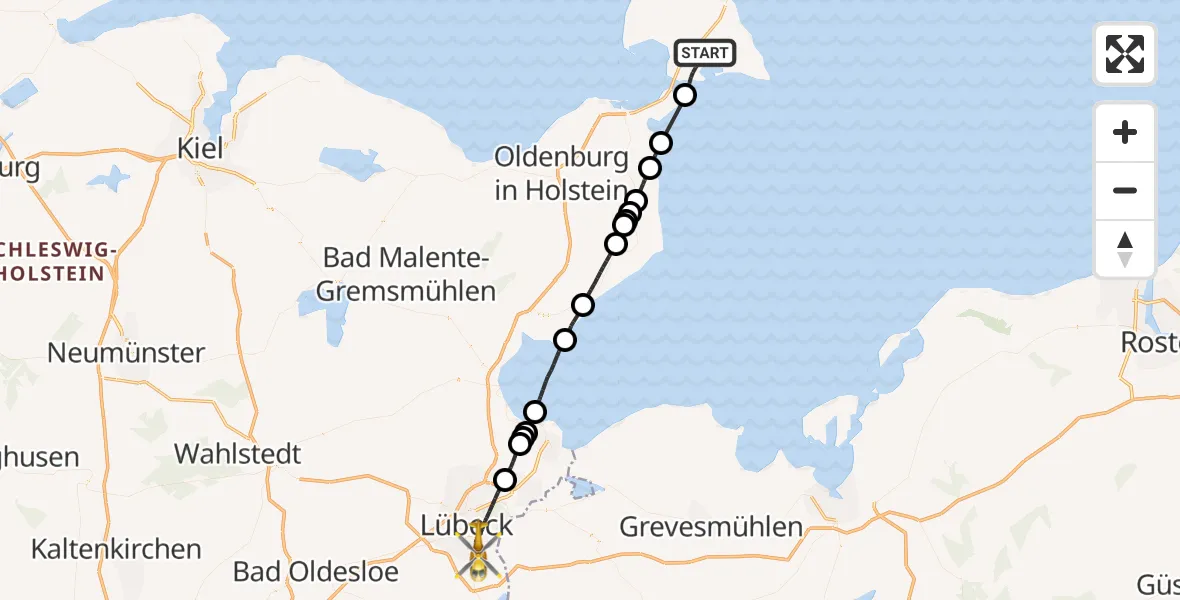 Flugroute Rettungshubschrauber Fehmarn - Lübeck, 13 August 2026, 13:17