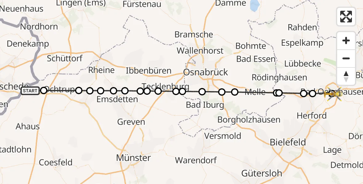 Flugroute Ambulanzhubschrauber Gronau (Westf.) - Bad Oeynhausen, 13 August 2026, 13:30