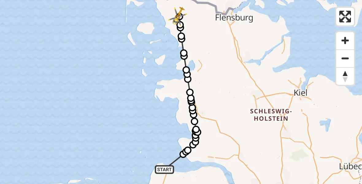 Flugroute Ambulanzhubschrauber Cuxhaven - Niebüll, 13 August 2026, 13:34