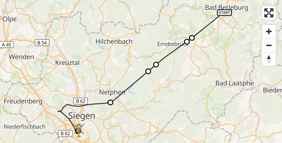Flugroute Rettungshubschrauber Bad Berleburg - Evangelisches Jung-Stilling Hospital, 13 August 2026, 13:34
