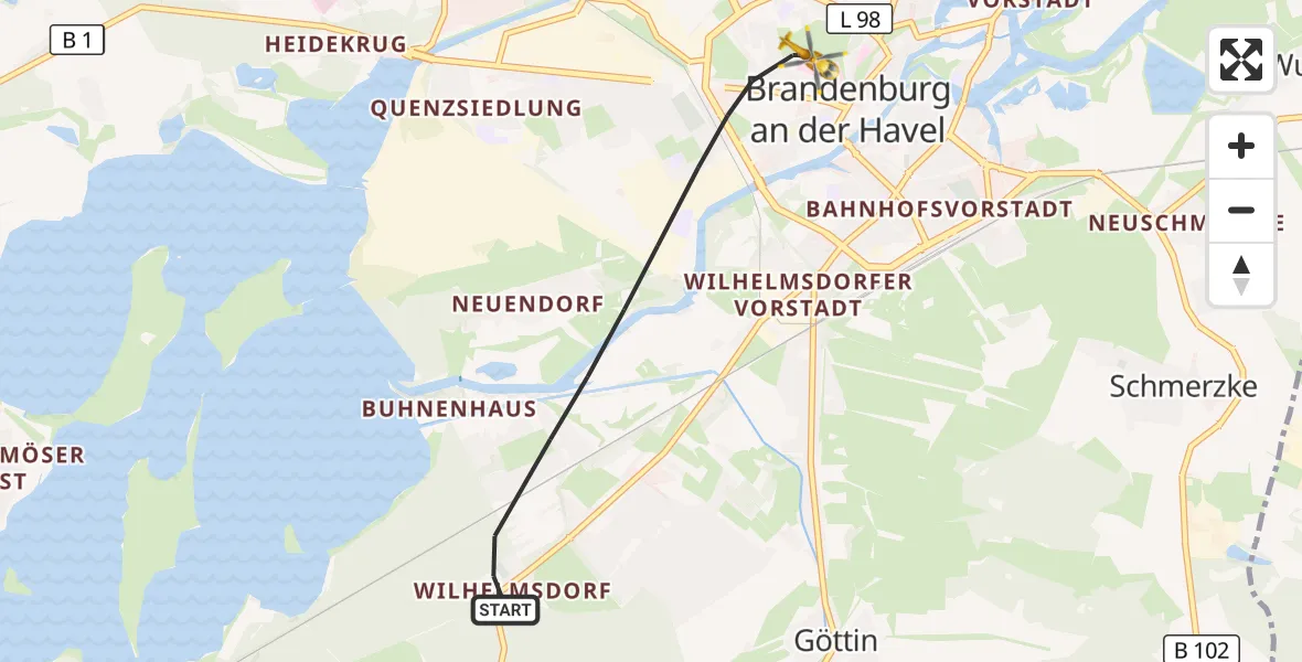 Flugroute Rettungshubschrauber Brandenburg an der Havel - Brandenburg an der Havel, 13 August 2026, 13:41
