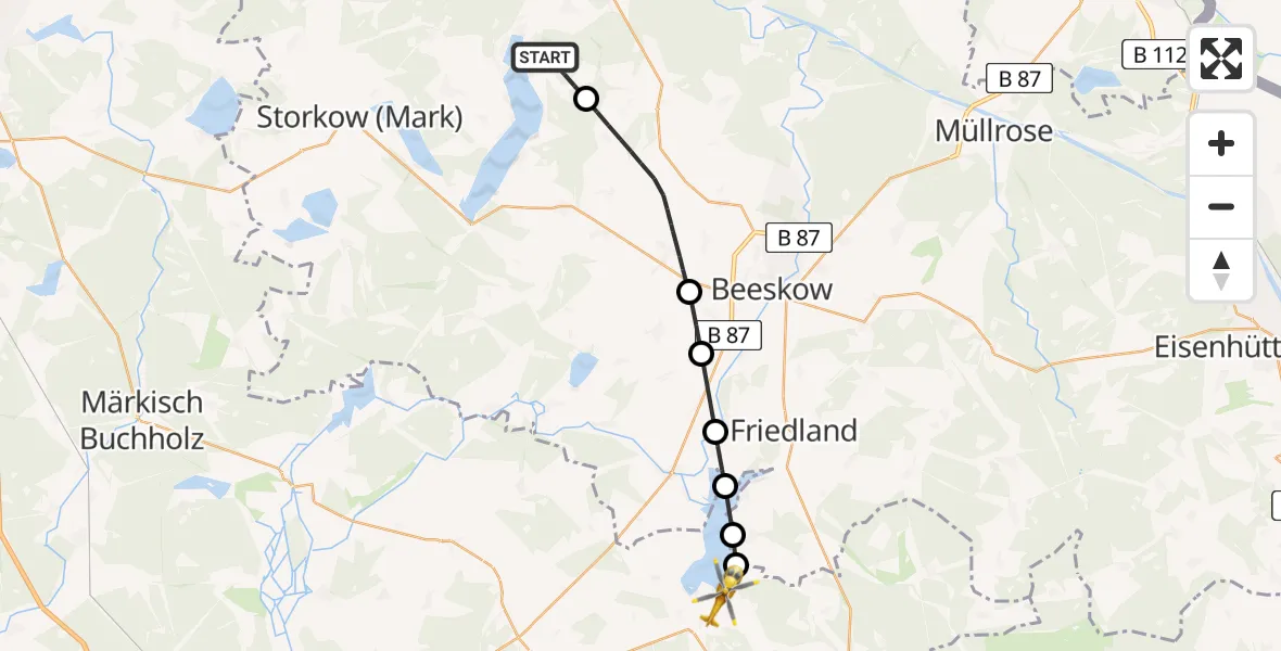 Flugroute Rettungshubschrauber Bad Saarow - Schwielochsee, 13 August 2026, 13:51