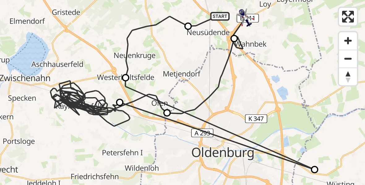 Flugroute Polizeihubschrauber Rastede - Rastede, 13 August 2026, 14:06