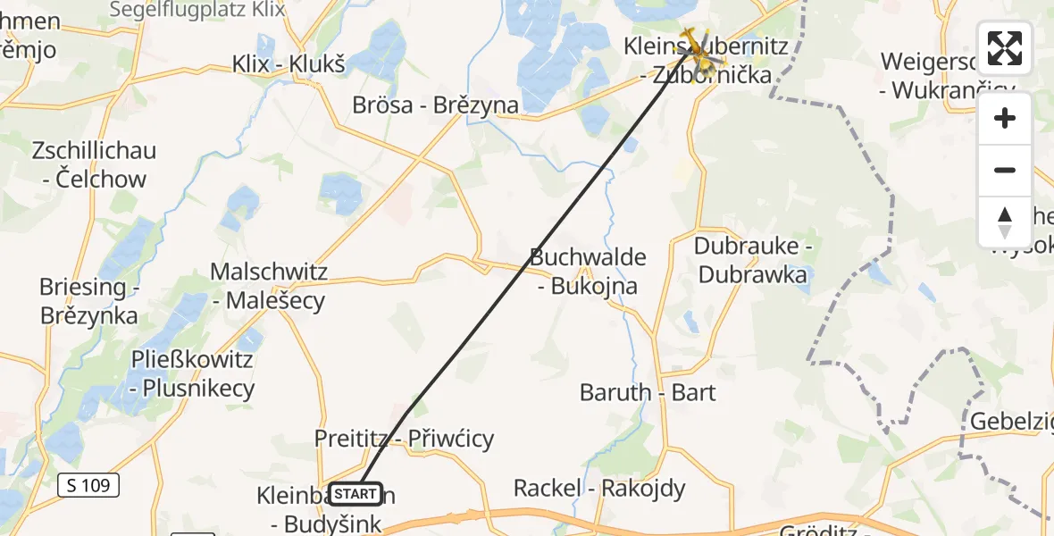 Flugroute Rettungshubschrauber Malschwitz - Malschwitz, 13 August 2026, 14:09