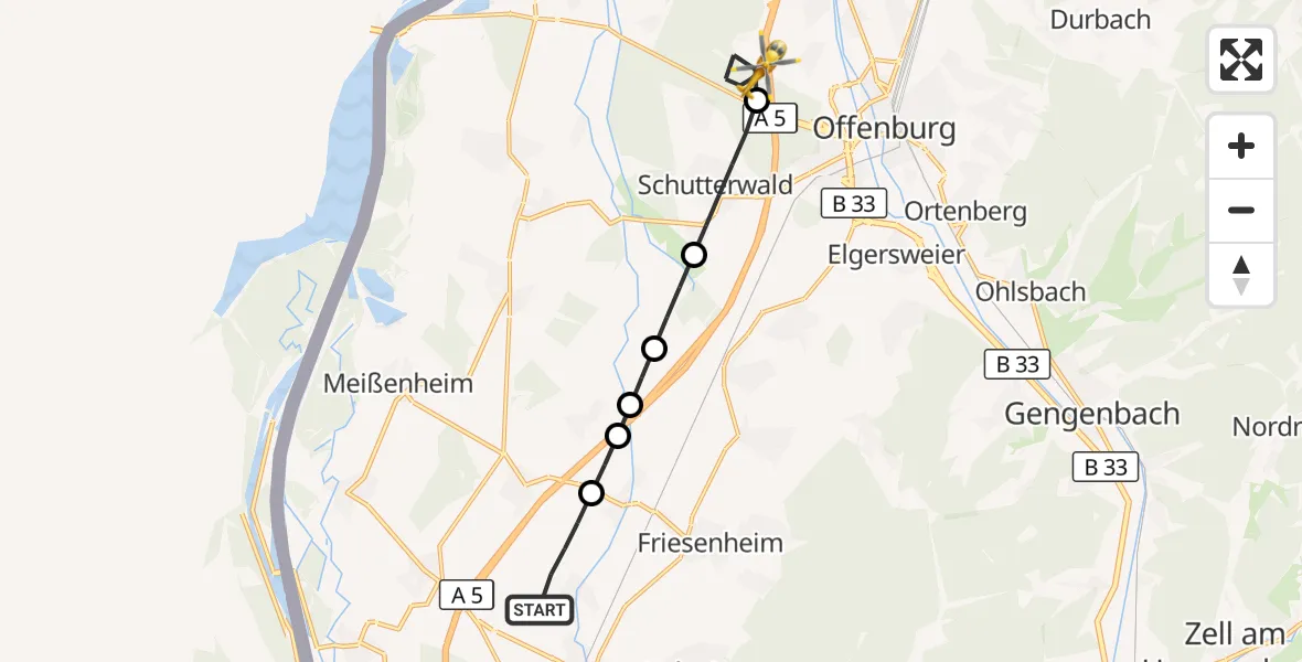Flugroute Rettungshubschrauber Lahr Flughafen - Offenburg, 13 August 2026, 14:16