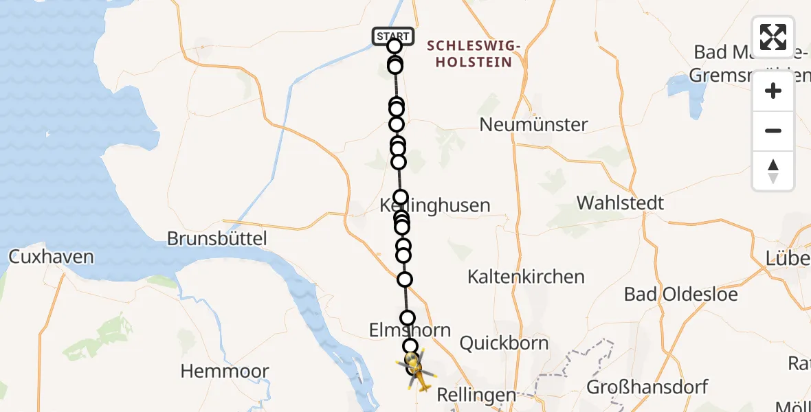 Flugroute Ambulanzhubschrauber Hörsten - Uetersen, 13 August 2026, 14:25