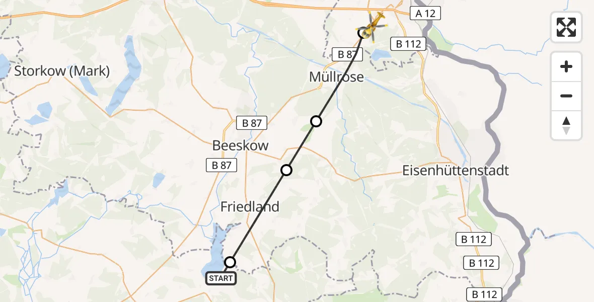 Flugroute Rettungshubschrauber Schwielochsee - Frankfurt (Oder), 13 August 2026, 14:25