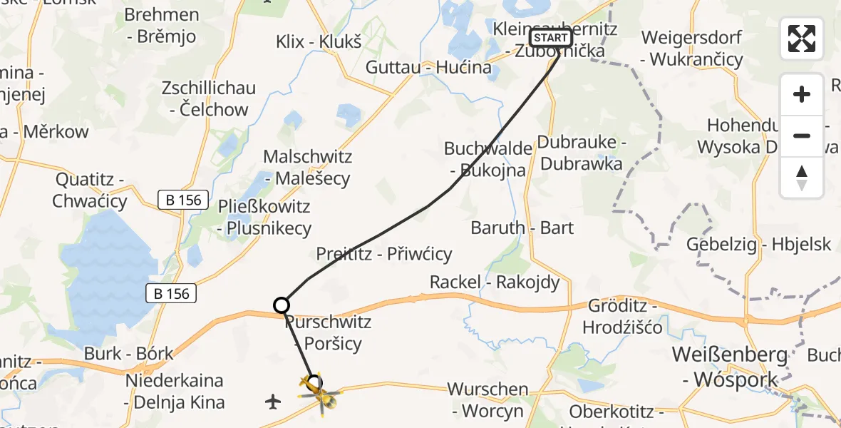 Flugroute Rettungshubschrauber Malschwitz - Bautzen Flugplatz, 13 August 2026, 14:36