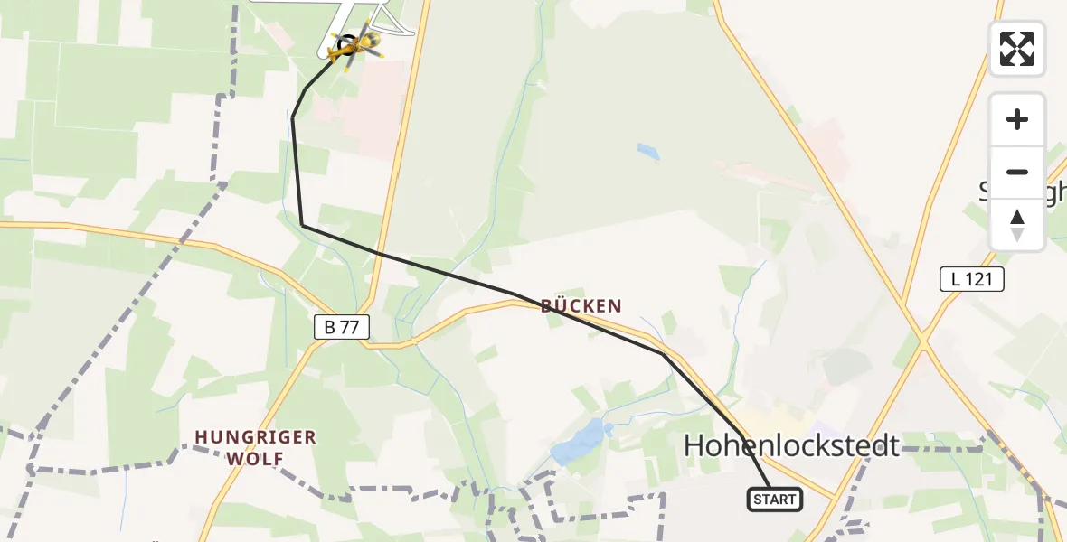 Flugroute Rettungshubschrauber Hohenlockstedt - Itzehoe Hungriger Wolf Flugplatz, 13 August 2026, 14:41