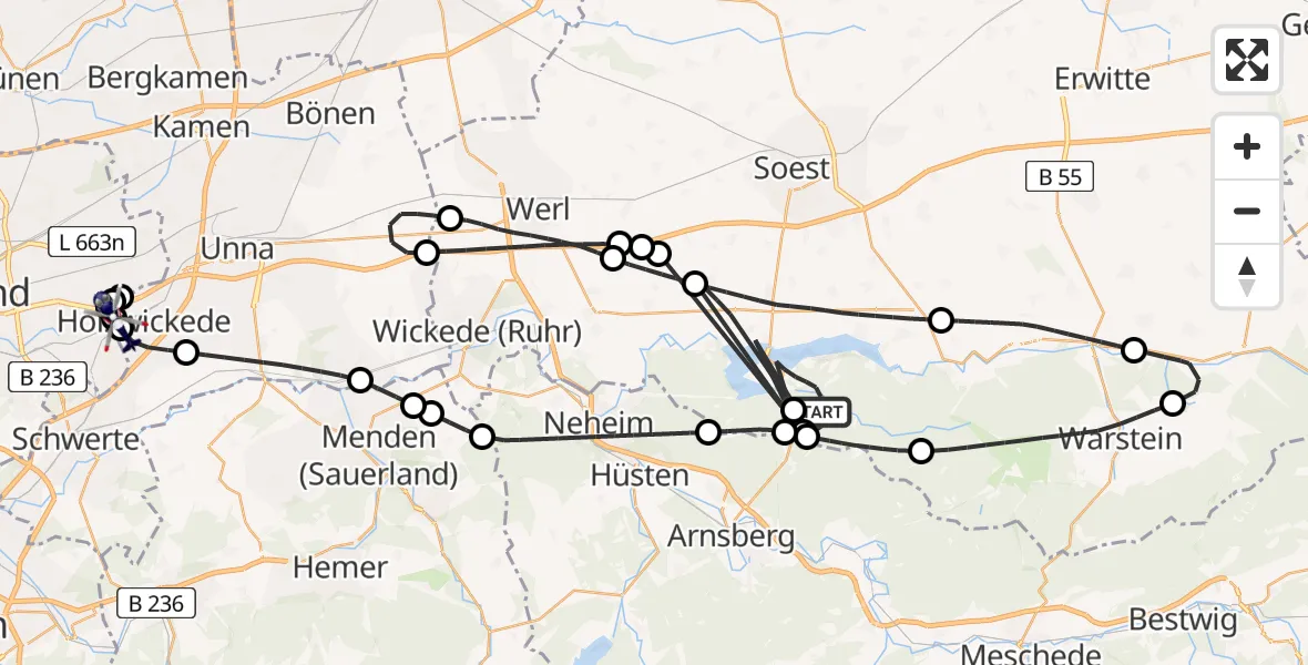 Flugroute Polizeihubschrauber Möhnesee - Holzwickede, 13 August 2026, 14:46