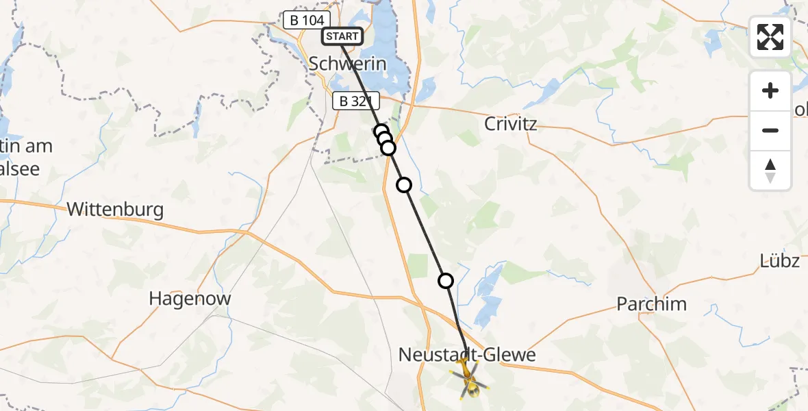 Flugroute Rettungshubschrauber Schwerin - Neustadt-Glewe, 13 August 2026, 14:54