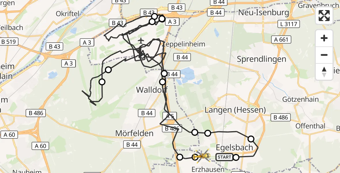 Flugroute Ambulanzhubschrauber Flughafen Frankfurt-Egelsbach - Flughafen Frankfurt-Egelsbach, 13 August 2026, 14:55
