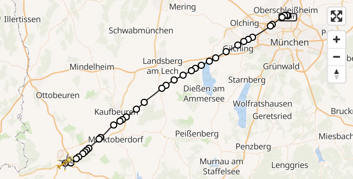 Flugroute Rettungshubschrauber Oberschleißheim - Kempten-Durach Flugplatz, 13 August 2026, 14:56