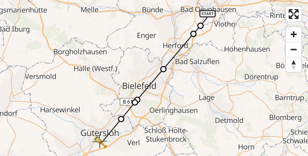 Flugroute Ambulanzhubschrauber Bad Oeynhausen - Gütersloh, 13 August 2026, 15:04
