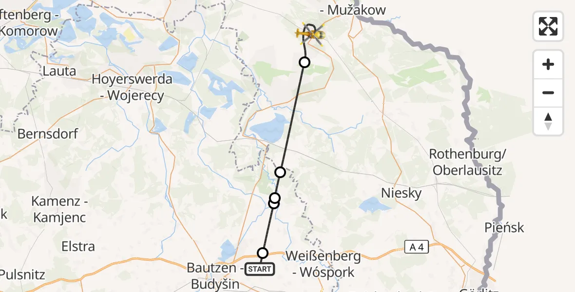 Flugroute Rettungshubschrauber Bautzen Flugplatz - Weißwasser/O.L., 13 August 2026, 15:06