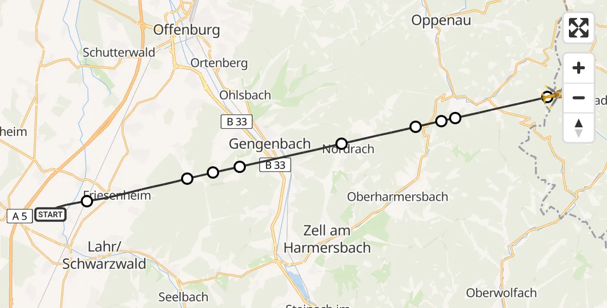 Flugroute Rettungshubschrauber Lahr Flughafen - Bad Rippoldsau-Schapbach, 13 August 2026, 15:09