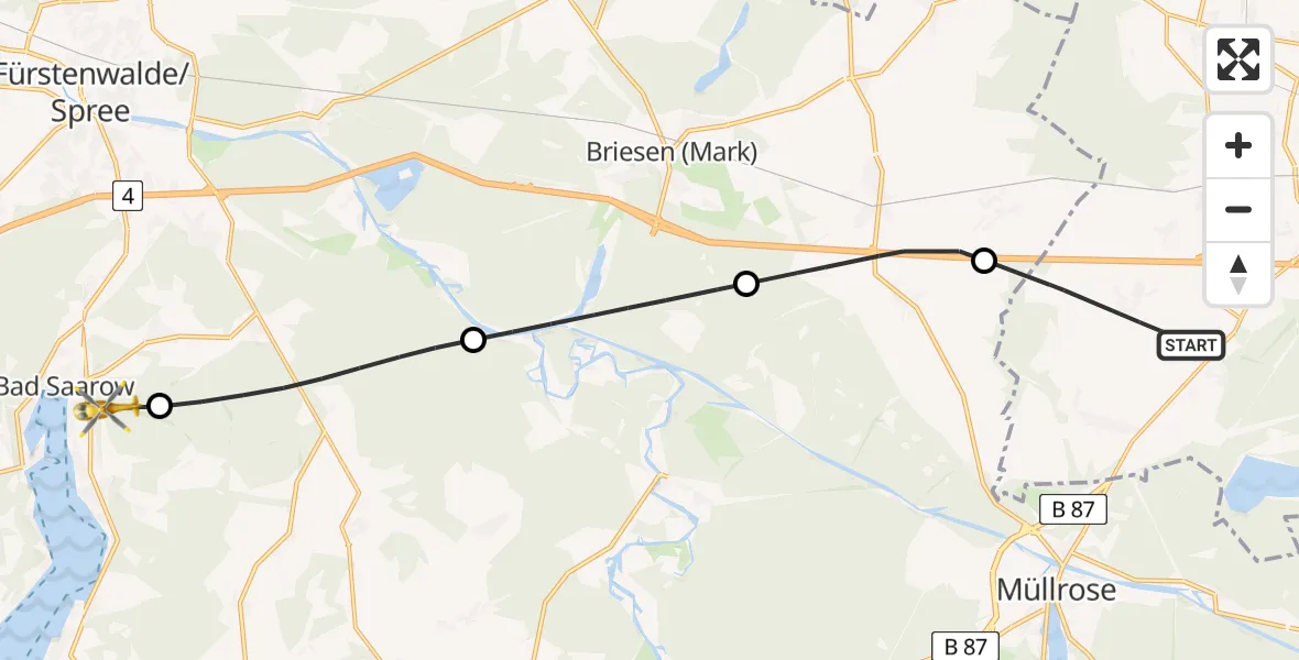 Flugroute Rettungshubschrauber Frankfurt (Oder) - Bad Saarow, 13 August 2026, 15:09