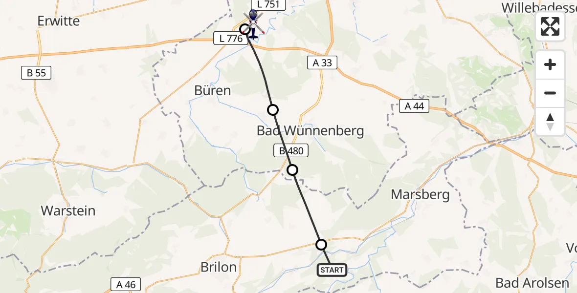 Flugroute Polizeihubschrauber Marsberg - Paderborn Lippstadt Flughafen, 13 August 2026, 15:11