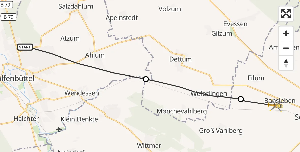 Flugroute Rettungshubschrauber Wolfenbüttel - Kneitlingen, 13 August 2026, 15:14