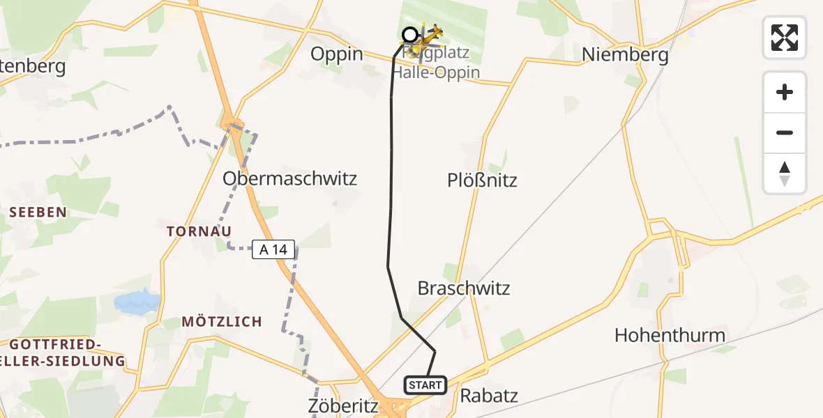 Flugroute Rettungshubschrauber Landsberg - Halle-Oppin Flugplatz, 13 August 2026, 15:17