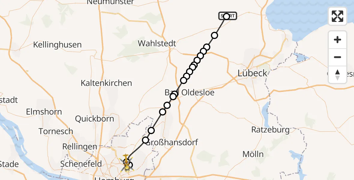 Flugroute Rettungshubschrauber Christoph 12 Luftrettungszentrum - Hamburg, 13 August 2026, 15:25