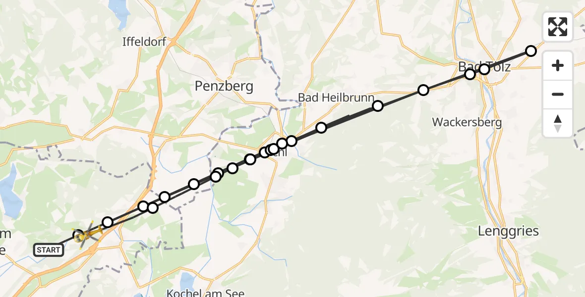 Flugroute Rettungshubschrauber Riegsee - Großweil, 13 August 2026, 15:47