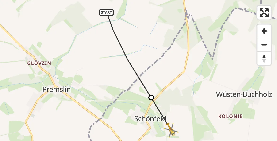 Flugroute Rettungshubschrauber Karstädt - Perleberg, 13 August 2026, 15:48