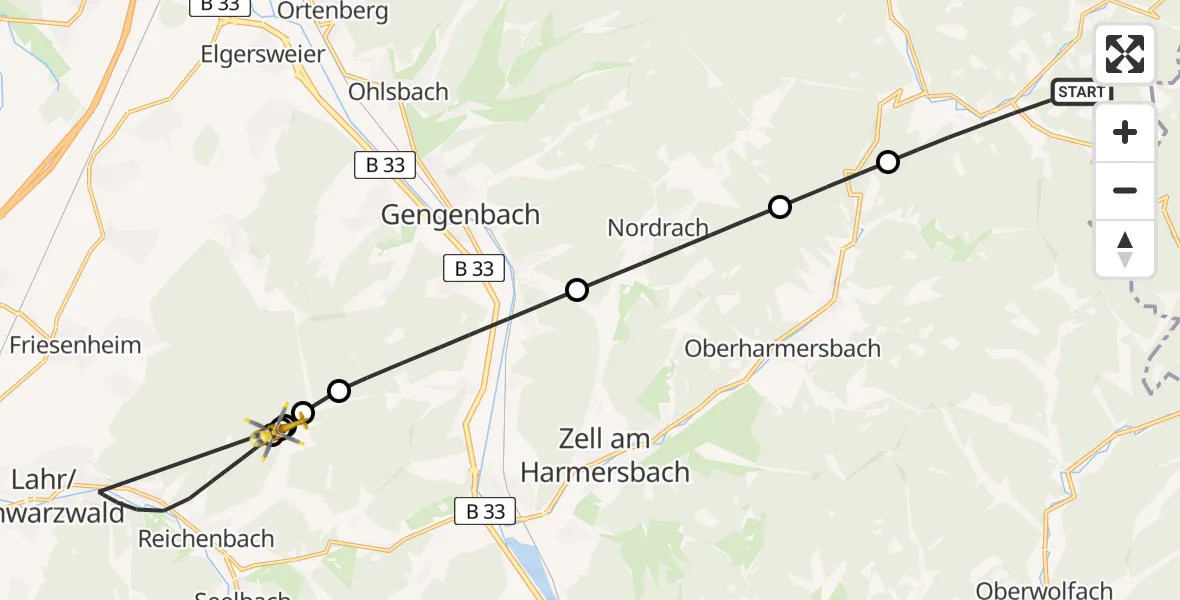 Flugroute Rettungshubschrauber Bad Peterstal-Griesbach - Lahr/Schwarzwald, 13 August 2026, 15:51