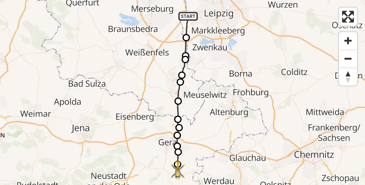 Flugroute Rettungshubschrauber Markranstädt - Berga-Wünschendorf, 13 August 2026, 15:53