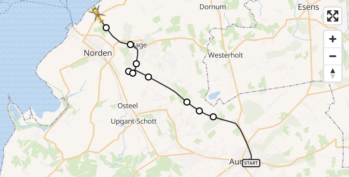 Flugroute Ambulanzhubschrauber Aurich - Norden, 13 August 2026, 16:02