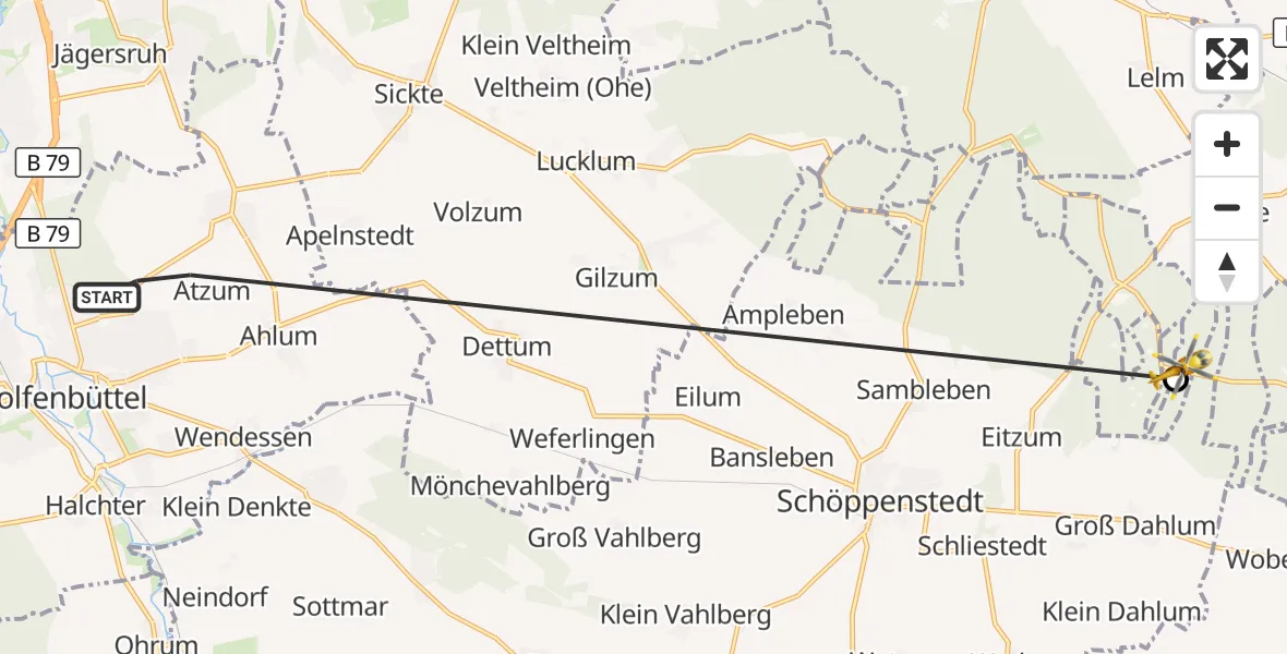 Flugroute Rettungshubschrauber Wolfenbüttel - Voigtsdahlum, 13 August 2026, 16:10