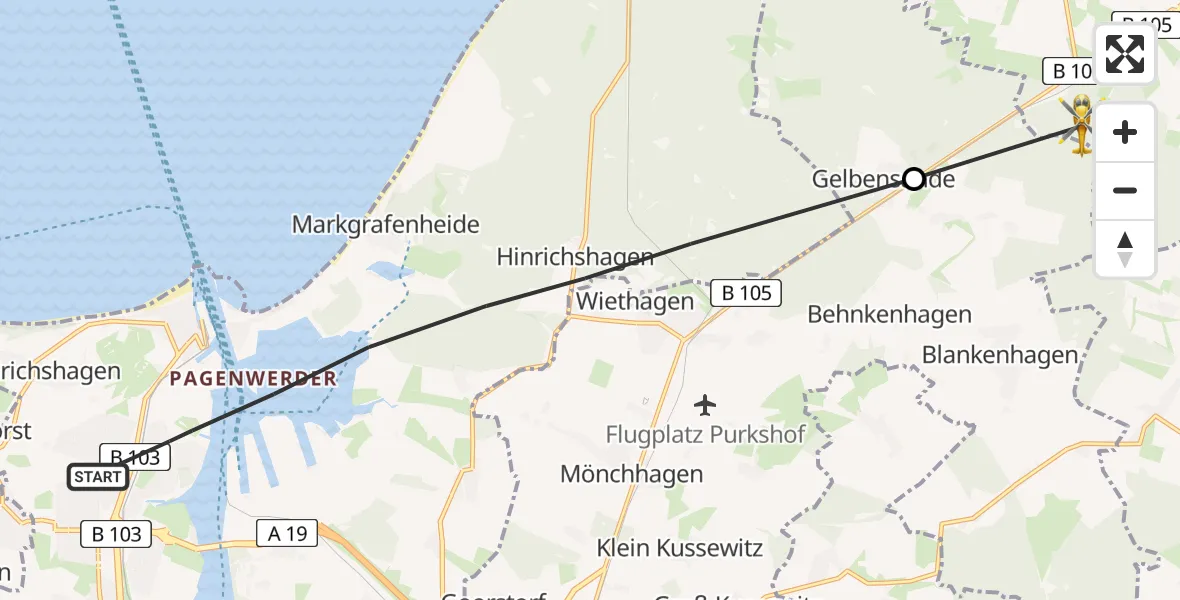 Flugroute Ambulanzhubschrauber Rostock - Ribnitz-Damgarten, 13 August 2026, 16:27