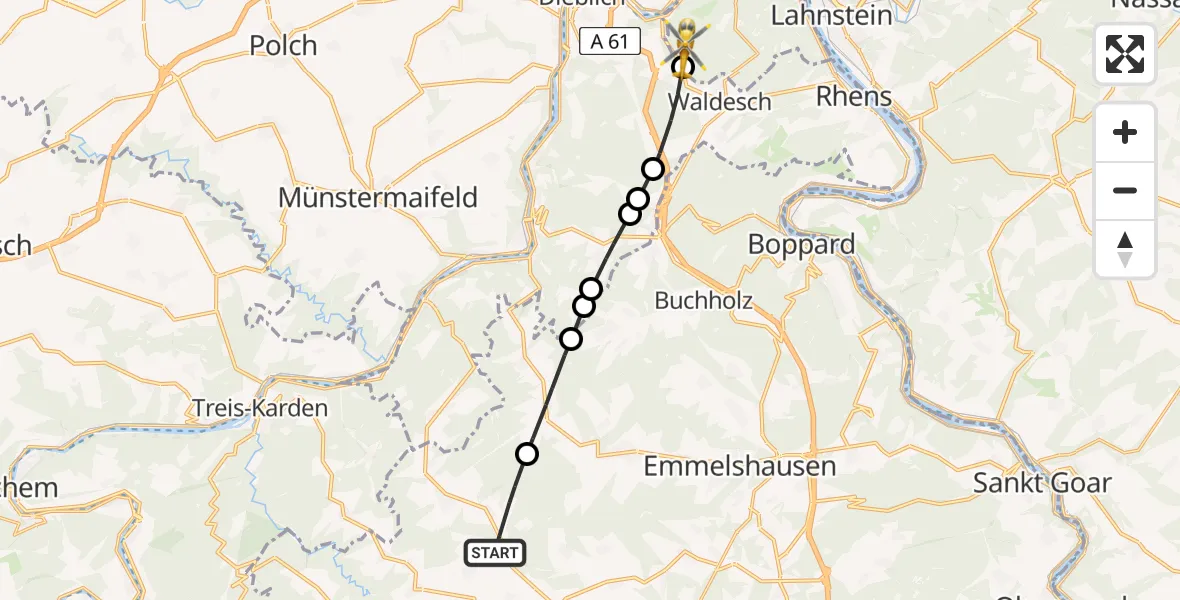 Flugroute Rettungshubschrauber Dommershausen - Koblenz, 13 August 2026, 16:33