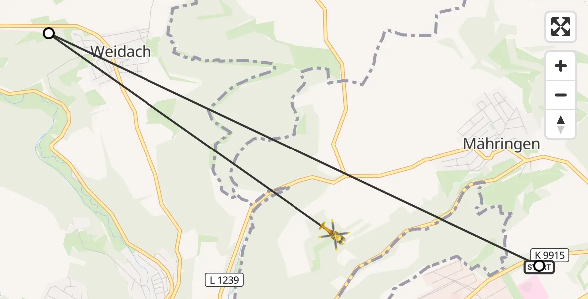 Flugroute Rettungshubschrauber Ulm Military Hospital Emergency - Ulm, 13 August 2026, 16:37