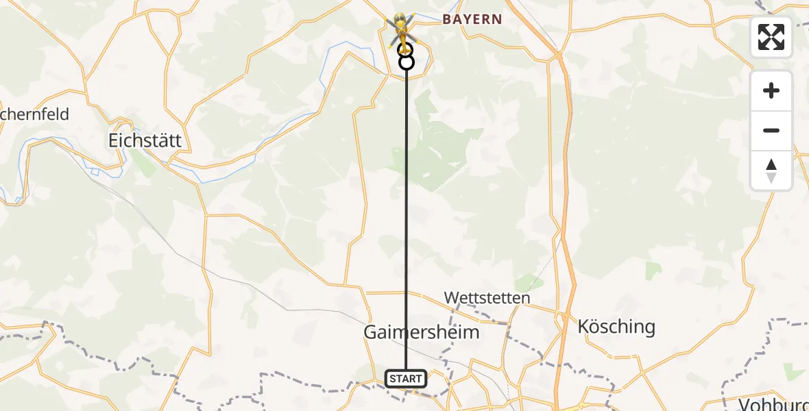 Flugroute Rettungshubschrauber Gaimersheim - Kipfenberg, 13 August 2026, 16:44