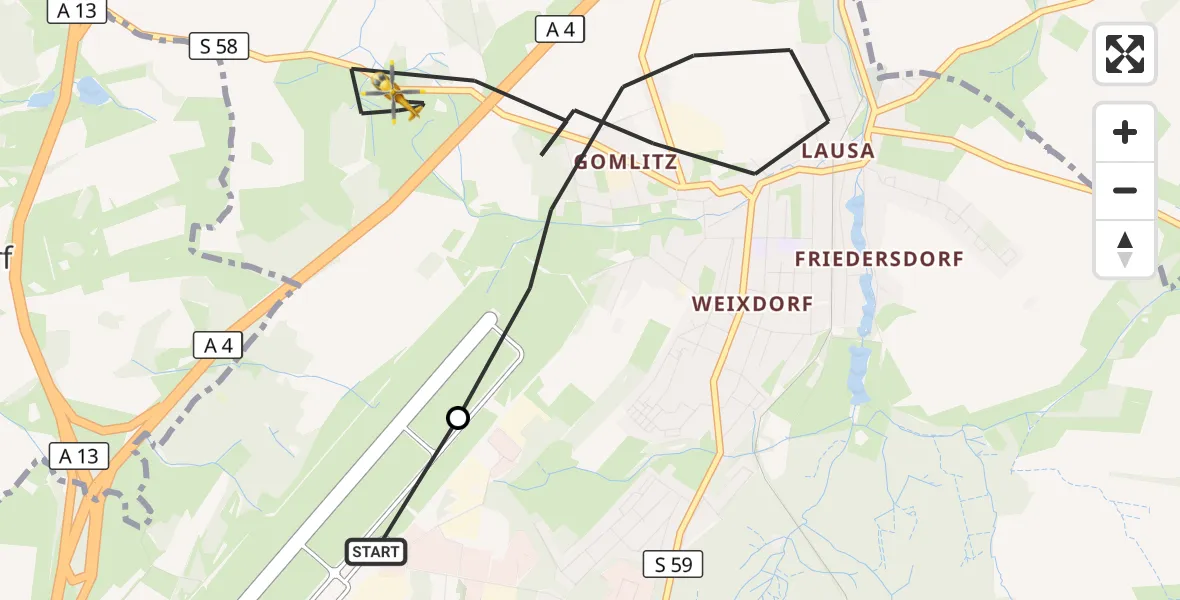 Flugroute Rettungshubschrauber Dresden Bundespolizei Hubschrauberlandeplatz - Dresden, 13 August 2026, 16:47
