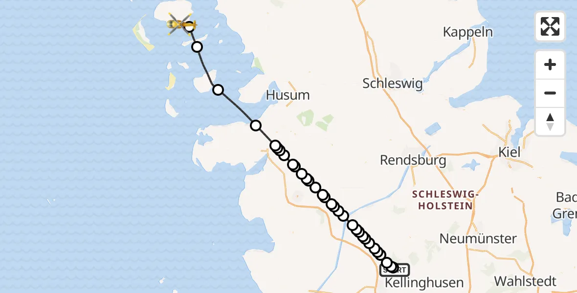 Flugroute Rettungshubschrauber Itzehoe Hungriger Wolf Flugplatz - Wyk auf Föhr, 13 August 2026, 16:51