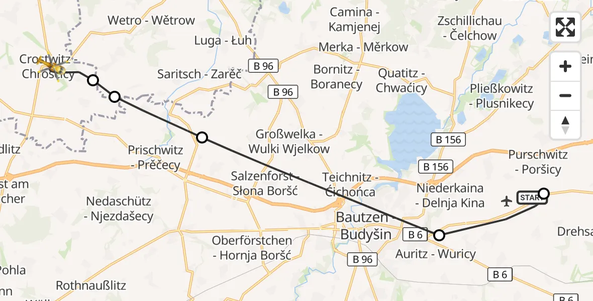 Flugroute Rettungshubschrauber Bautzen Flugplatz - Crostwitz, 13 August 2026, 16:51