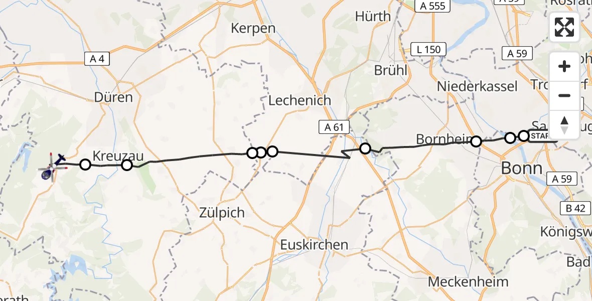 Flugroute Polizeihubschrauber Bonn - Hürtgenwald, 13 August 2026, 17:20