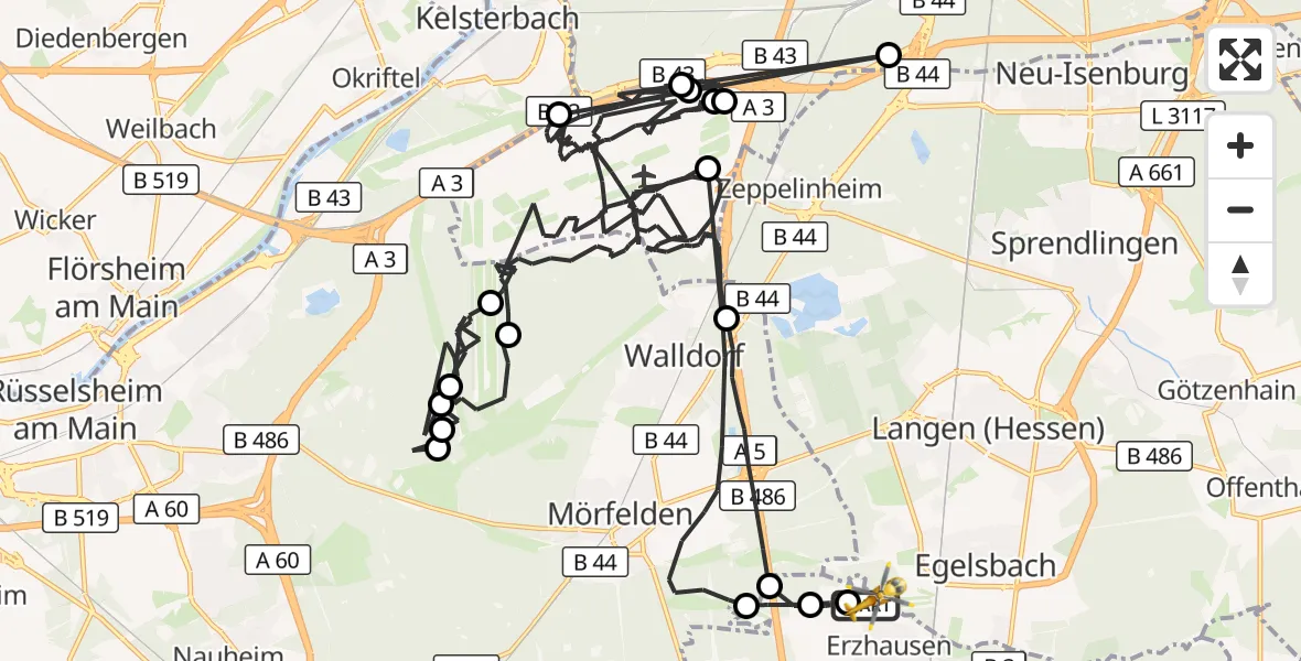 Flugroute Ambulanzhubschrauber Flughafen Frankfurt-Egelsbach - Flughafen Frankfurt-Egelsbach, 13 August 2026, 17:21