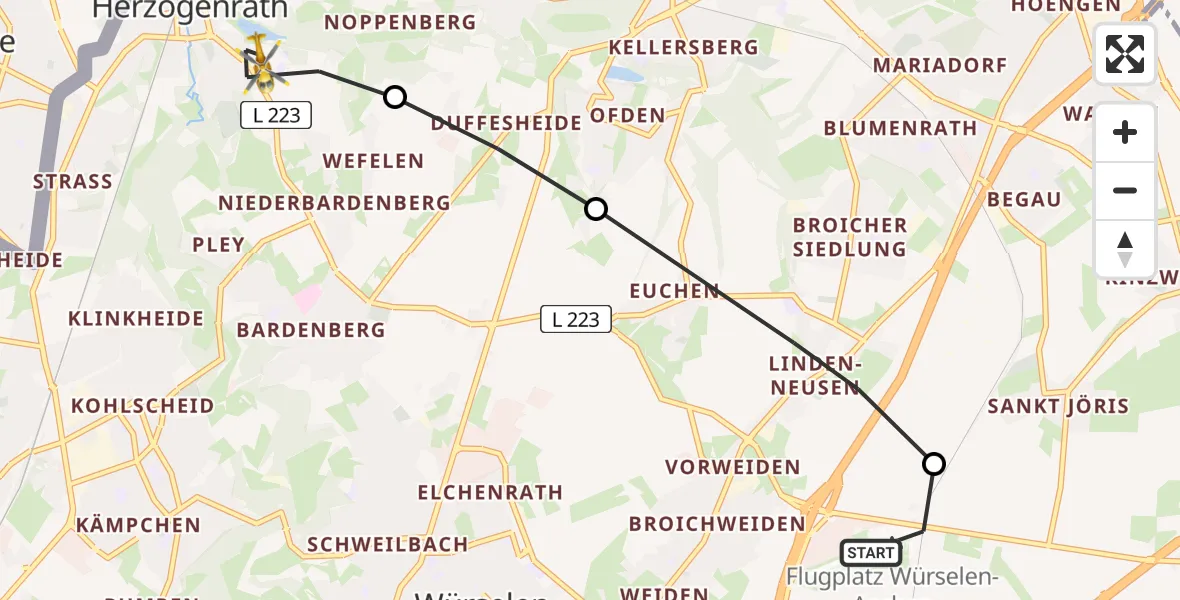Flugroute Rettungshubschrauber Aachen-Merzbrück Flughafen - Herzogenrath, 13 August 2026, 17:27