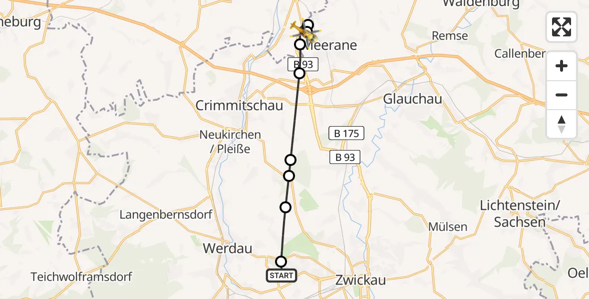Flugroute Rettungshubschrauber ADAC Air Rescue Station Zwickau Hubschrauberlandeplatz - Ponitz, 13 August 2026, 17:28