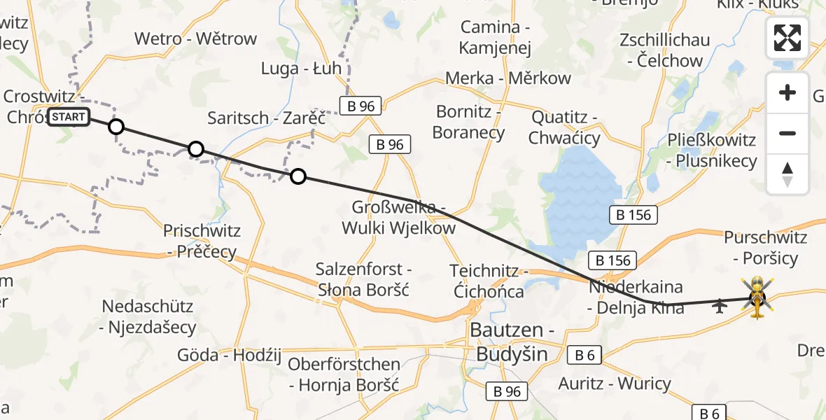 Flugroute Rettungshubschrauber Crostwitz - Bautzen Flugplatz, 13 August 2026, 17:38