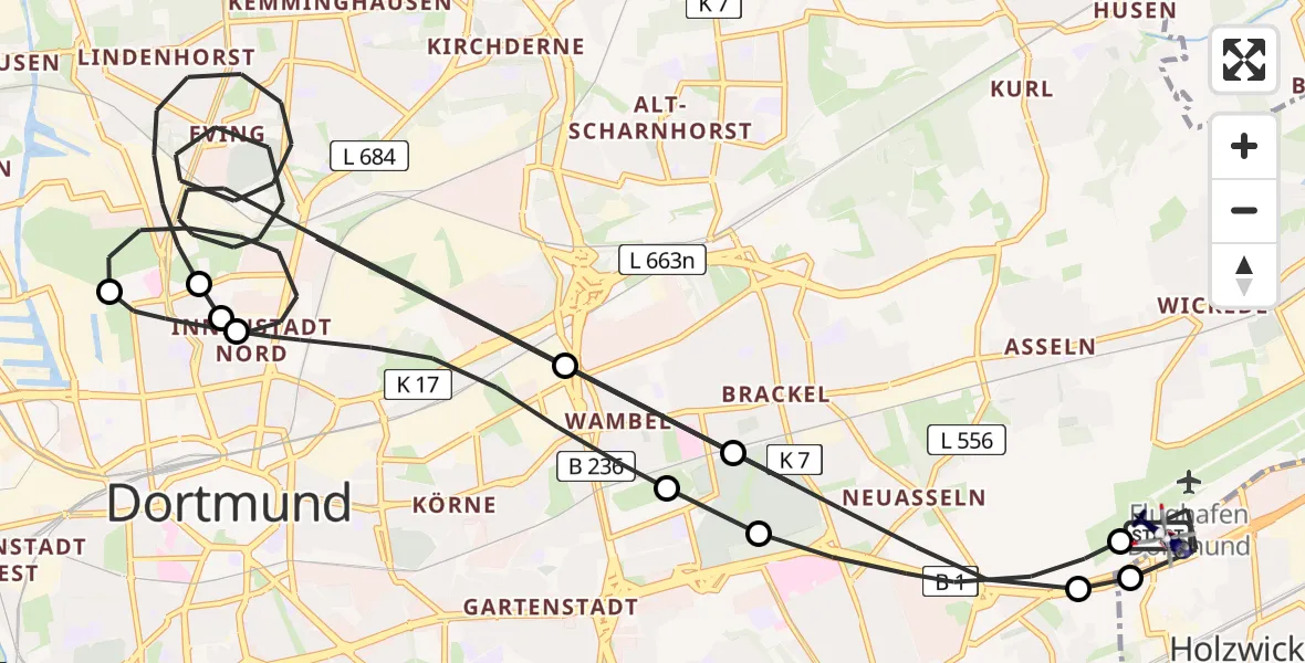 Flugroute Polizeihubschrauber Dortmund Flughafen - Dortmund Flughafen, 13 August 2026, 17:40