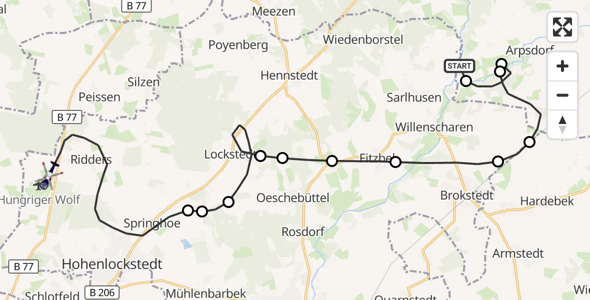 Flugroute Polizeihubschrauber Ehndorf - Hohenlockstedt, 13 August 2026, 17:44