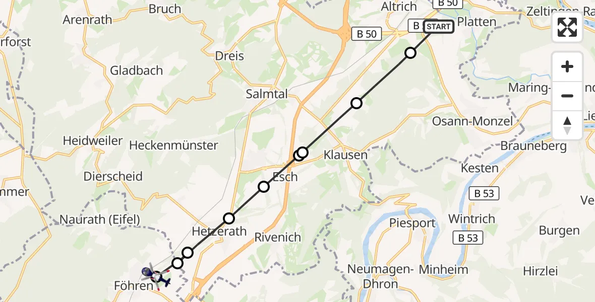 Flugroute Polizeihubschrauber Platten - Föhren, 13 August 2026, 18:03