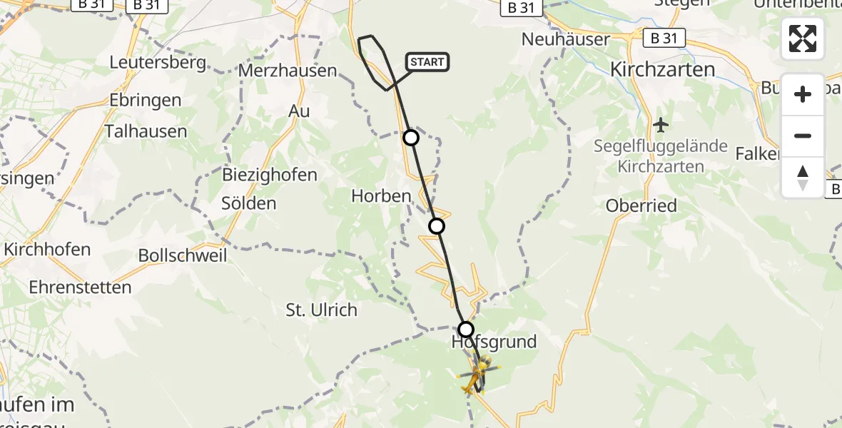 Flugroute Ambulanzhubschrauber Freiburg im Breisgau - Oberried, 13 August 2026, 18:12