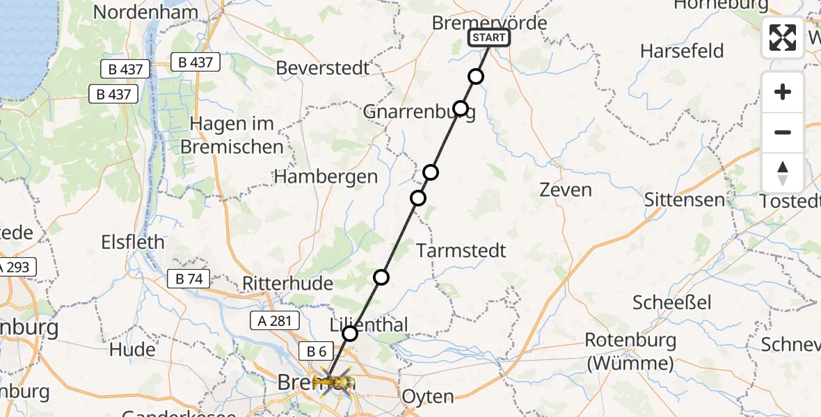 Flugroute Rettungshubschrauber Bremervörde - Bremen, 13 August 2026, 18:19