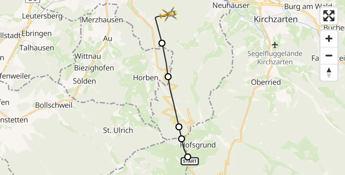 Flugroute Ambulanzhubschrauber Oberried - Freiburg im Breisgau, 13 August 2026, 18:20