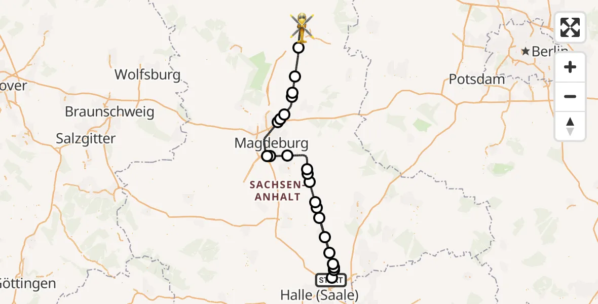 Flugroute Rettungshubschrauber Halle-Oppin Flugplatz - Stendal, 13 August 2026, 18:22